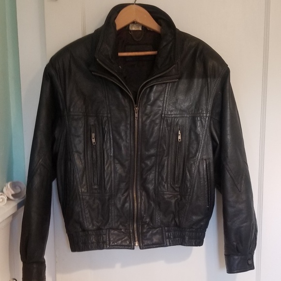 Leather Black Bomber Biker Jacket - Picture 3 of 5